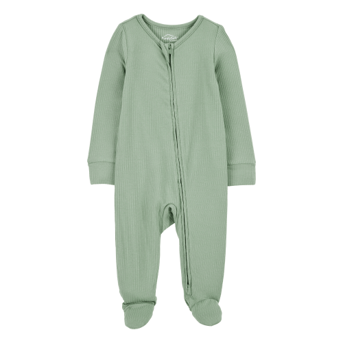 Baby Solid 2-Way Zip PurelySoft Sleep & Play Pajamas - Green | 3 or 6M
