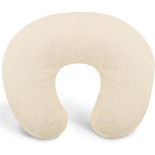 Muslin Nursing Pillow Cover, Cotton Breastfeeding Pillow Cover for Baby Girls Boys, Soft Breathable Nursing Pillowcase for Infant Newborn, Removable Slipcover for Nursing Pillows, Oatmeal(Only Cover)