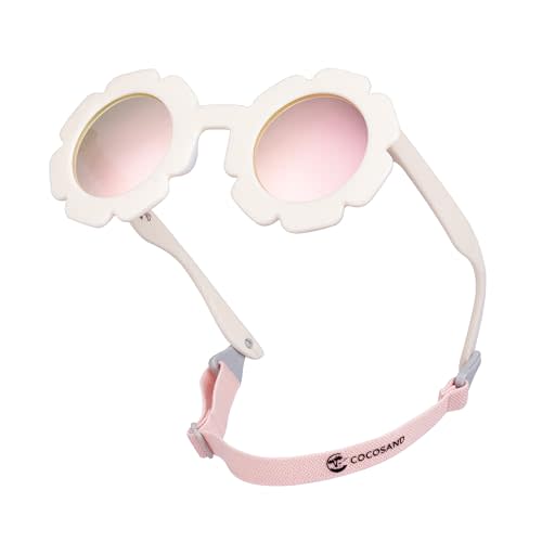COCOSAND Toddler Sunglasses with Strap Polarized Lens Retro Flexible Flower Frame for Baby Kids Boys Girls Age 3-24 Months