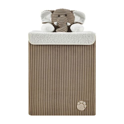 Danya B. Collapsible Folding Corduroy Kids' Laundry Hamper Toy Storage Gray with Elephant Lid