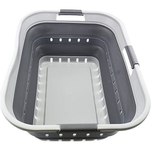 SAMMART 42L (11 gallon) Collapsible Plastic Laundry Basket - Foldable Pop Up Storage Container/Organizer - Portable Washing Tub - Space Saving Hamper/Basket (Grey/Dark Grey)