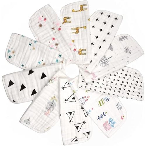 Organic Muslin Baby Washcloths - Pack of 10-100% Cotton Face Towels for Newborn and Adults - Large Size Reusable Infant Wipes for Sensitive Skin - With Storage and Laundry Bags