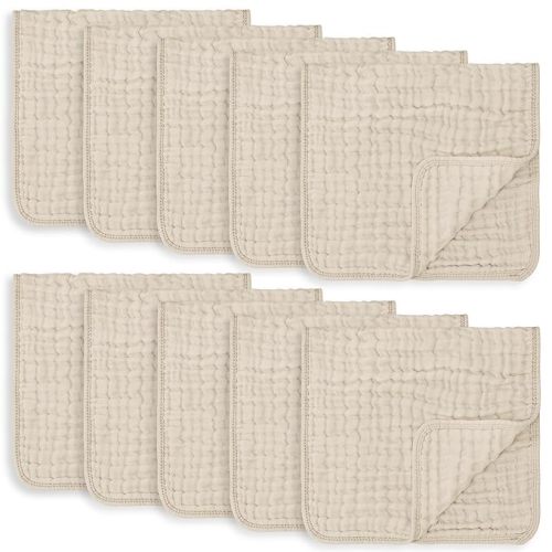 Comfy Cubs Muslin Burp Cloths Large 100% Cotton Hand Washcloths for Babies, Baby Essentials 6 Layers Extra Absorbent and Soft Boys & Girls Baby Rags for Newborn Registry (Sand, 10-Pack, 20" X10") - 10-Pack 20"X10"