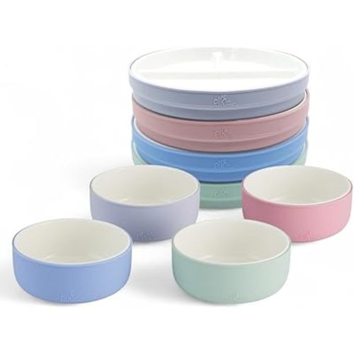 Elk and Friends Kids Porcelain Mealtime Bundle | 7.8" Plates & Bowls | 8 Pcs | Microwave & Dishwasher Safe