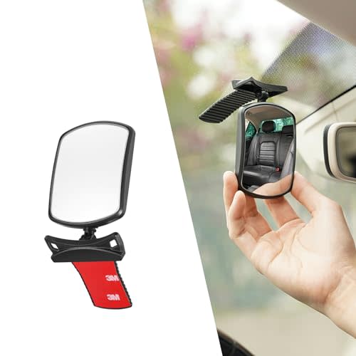 UGSHY 1 PC Car Interior Rearview Mirror Auxiliary Mirror, 360° Rotating Foldable Extended View Micro Curved Mirror, Self-adhesive Decorative Modification Accessories, Suitable for Most Models (Black)