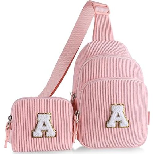 Birthday Gifts for 4 5 6 7 8 9 10 11 12 13 Year Old Girls, Cute Initial Crossbody Sling Bag Fanny Pack Belt Purse for Daughter Sister Teen Grandkids Personalized Gifts Pink A