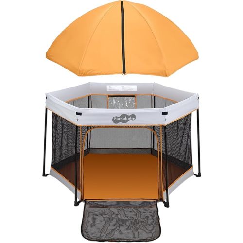 Pamo Babe Pop UP Playpen with Sun Protection Canopy - Play Yard for Babies - Baby Tent with Zipper Gate, Orange