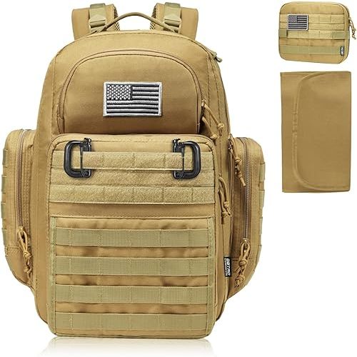 Diaper Bag Backpack for Dad, DBTAC Large Baby Nappy Bag for Men w/Changing Mat, Insulated+Wipe Pockets, Stroller Straps, Tan