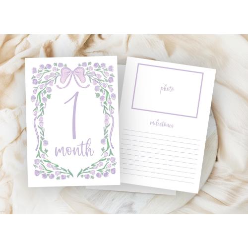 Purple Monthly Milestone Cards, Baby Girl Watercolor flower Monthly Milestone Cards, Grandmillennial Milestone Cards, Printed Milestone card