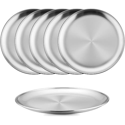 HaWare 18/8 Stainless Steel Plates, 6-Piece Metal 304 Dinner Dishes for Kids Children Toddlers, 9 Inch Feeding Serving Camping Plates, Reusable and Dishwasher Safe