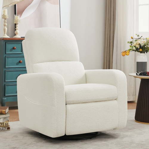 Aemeios Swivel Manual Recliner Chair Teddy Fabric Nursery Glider Rocker Recliner, White