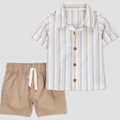 Baby Boys' Striped Top & Shorts Set - Brown 3m