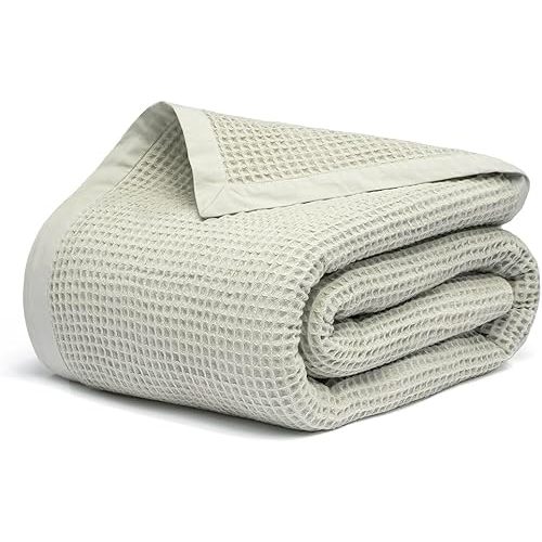 Salt Earth GOTS Certified 100% Organic Cotton Throw Blanket, 60" X 80" Waffle Blankets & Throws for Home, Throw Blanket for Couch, Modern and Cozy Blanket, All Seasons Comfy Soft Blanket (Sea Foam)