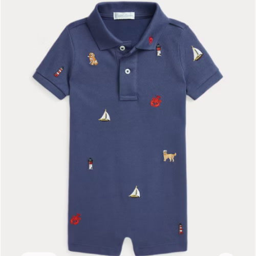Embroidered Cotton Mesh Polo Shortall