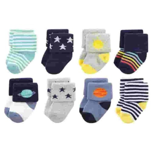 Hudson Baby Infant Boy Cotton Rich Newborn and Terry Socks, Solar System, 6-12 Months