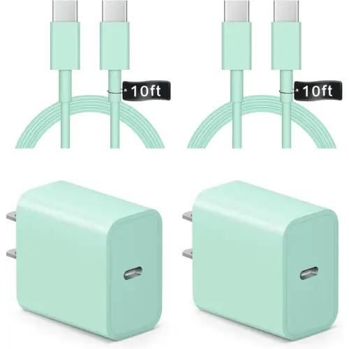 Charger for iPhone 15 Charger Fast Charging 10Ft - 2 Pack 20W USB C Charger Block and Type C to C Cable Compatible with iPhone 15/15 Pro/15 Pro Max, iPad Pro, Air 5/4, iPad 10/Mini 6, Samsung (Green)