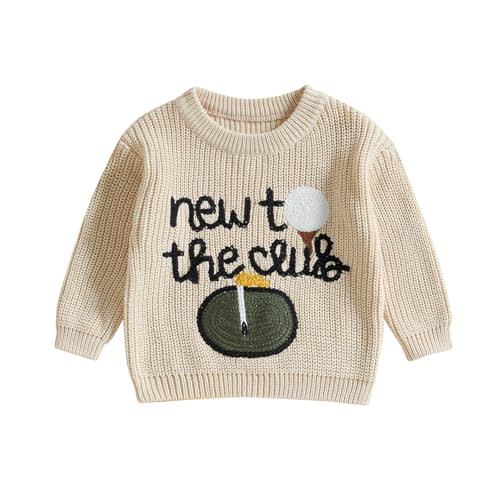 Lenjindjer Toddler Baby Boy Girl Golf Outfits New to The Club Embroidery Long Sleeve Knit Pullover Sweater Birthday Outfits