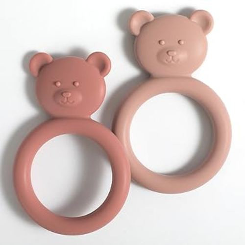 Silicone Baby Teether, Teething Toy Ring for Babies, Easy to Hold Design, BPA Free (Power Rose + Dusty Lilac)