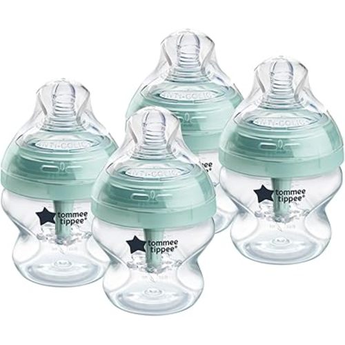 Tommee Tippee Baby Bottles, Advanced Anti-Colic Baby Bottle with Slow Flow Breast-Like Nipple, 5oz, 0m+, Self-Sterilizing, Baby Feeding Essentials, Pack of 4