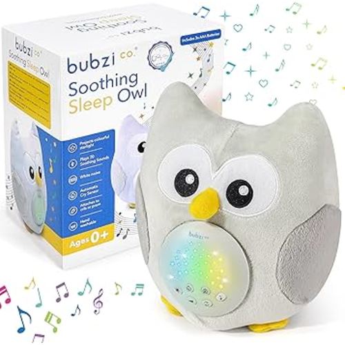 Bubzi Co Sound Machine, Portable Owl Soother & Night Light Projector, Comforting Electronic Infant Toddler Sleep Aid & Shush with White Noise