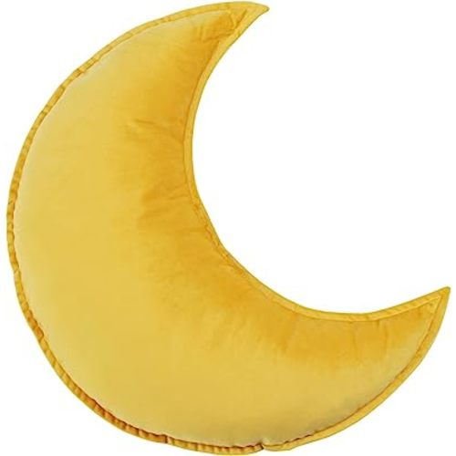 Star Moon Shaped Pillow Soft Velvet Nursery Stuffed Throw Pillows for Kids Room Couch Reading Nook Decor (Moon, Yellow)