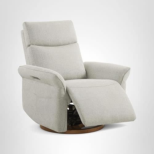 CHITA Power Recliner Chair, Electric Triple-Motor Swivel Glider Nursery Rocking Chair with Adjustable Power Headrest and Lumbar Support, Solid Wood Base, Crockery Grey
