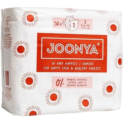 Joonya Baby Diapers, Size 2 S (7-13 lb) - 1 Bag of 30 - **New Range** - NonToxic, Eco-Friendly, Ultra Slim, Overnight Use - Made in Denmark