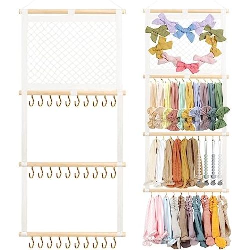 POVETIRE Headband Holder Hair Bows Organizer for Girls,Baby Headbands Hair Accessories Organizer Storage Wall Hanging Decor for Nursery Toddler Girls Room