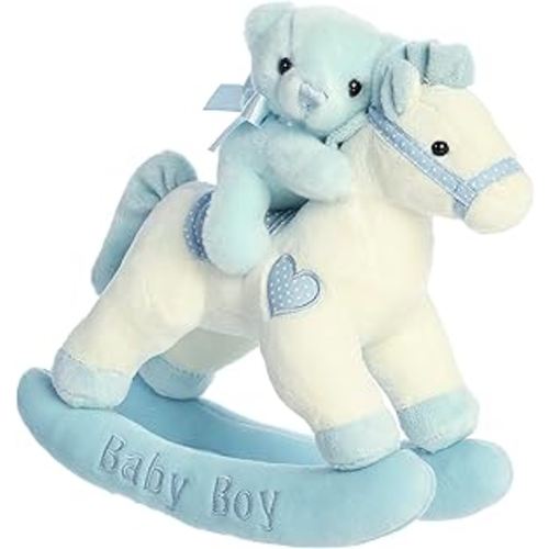Aurora® Melodious Musicals! Baby Boy Rocking Horse™ Baby Stuffed Animal - Musical Entertainment - Engaging Play - Blue 11 Inches