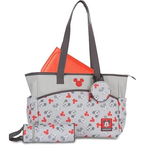 Disney Unisex Baby Tote Diaper Bag and Changing Pad, Minnie Mouse Bows Print, Large