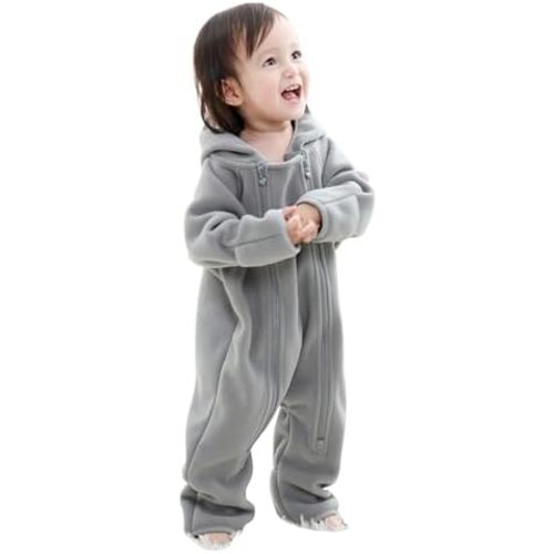 Baby Romper Winter Boy Girl Solid Polar Fleece Zipper Fold-over Mitten Footie Hooded Jumpsuit Outerwear Fall Spring