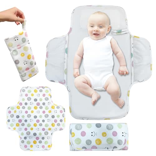Baby Portable Diaper Changing Pad, Cotton Waterproof Foldable Infant Changing Mat with Storage Pocket for Home Travel Outside Newborn Essentials Must Have