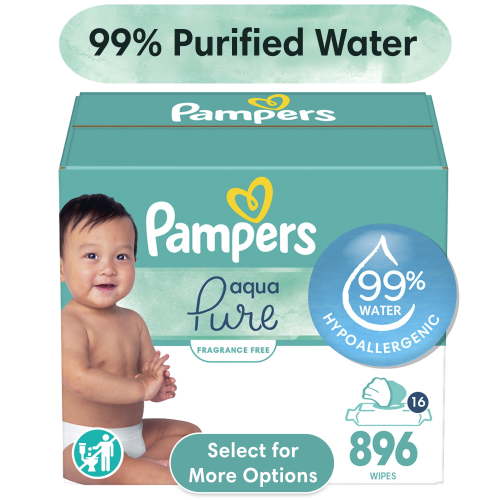Pampers Aqua Pure Baby Wipes Unscented, 99% Water, 16 Pack, 896 Total Count (Select for More Options)