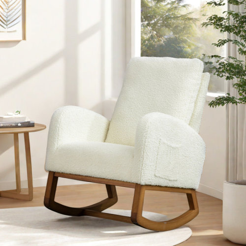 Winston Porter Solid Wood Rocking Chair, Teddy Upholstered Glider | Wayfair