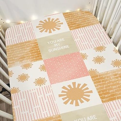 Vintage Sun Baby Crib Sheets for Boy Girl 28"x52" Boho Sunshine Soft Stretchy Fitted Crib Mattress Covers Retro Summer Sunshine Nursery Baby Sheet for Crib and Toddler Bed Mattresses