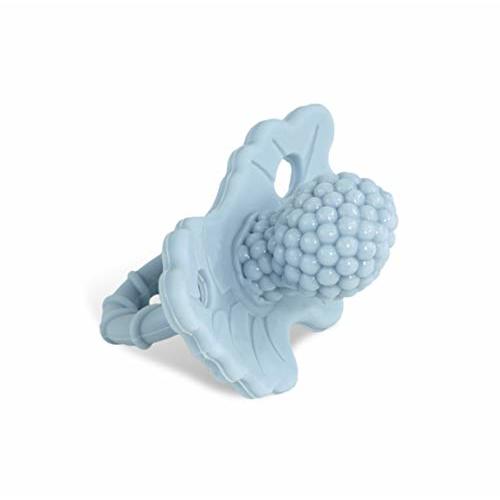 RaZbaby RaZberry Silicone Teether Pacifier Teething Relief for Infants, Food-Grade, BPA-Free, Hands-Free Design, Natural Berrybumps Fruit Texture for Sensory Development, Freezable Light Blue