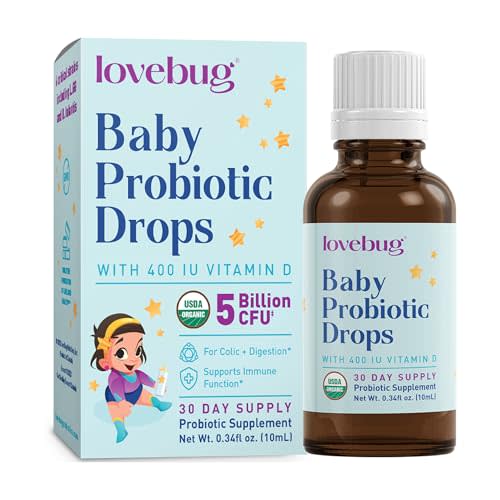 Lovebug Award Winning USDA Organic Probiotic for Infants & Babies | Helps with Colic, Reflux, Diarrhea, Constipation & Gas | Multi-Strain 5 Billion CFU | Liquid Drops | Ages 0-24 Months