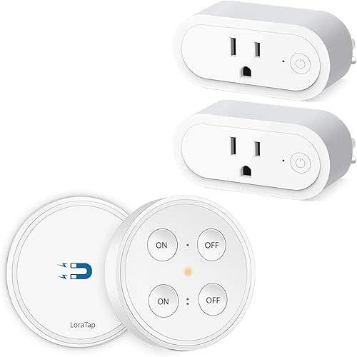 LoraTap Remote Control Outlet Plug Adapter (2 Pack) with Dual Remote, 100ft Range Wireless Switch for Lights and Household Appliances, No Hub Required, 16A/1760W, White, 2 Years Warranty