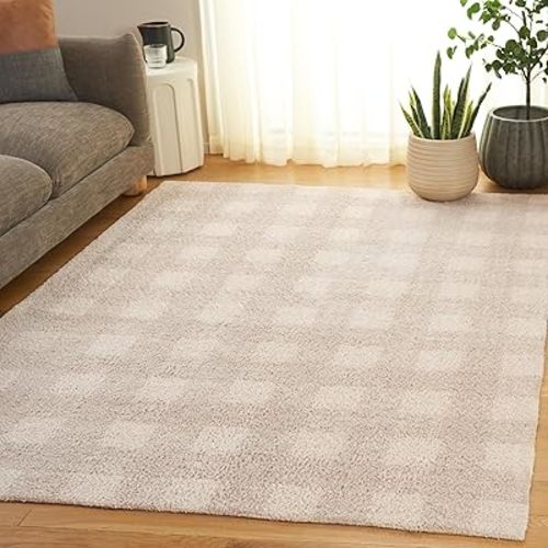 SAFAVIEH Easy Care Collection Accent Rug - 4' x 6', Ivory & Beige, Handmade Cotton, Machine Washable, Ideal for The Living Room, Bedroom, Dining Room (ECR216A-4)