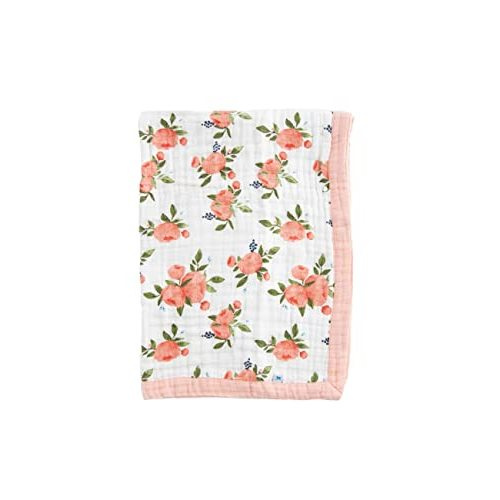 Little Unicorn Watercolor Roses Cotton Muslin Quilt Receiving Blanket | 100% Cotton | Super Soft | Babies and Toddlers | 30” x 40” | Machine Washable