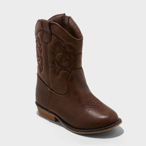 Toddler Girls' Memphis Western Boots - Cat & Jack™ Ivory 5T: Mid Calf, Almond Toe, Zipper Closure