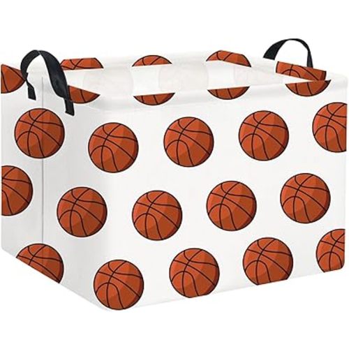 HIYAGON Rectangular Basketball Basket Kids Baby Nursery Storage Basket for Boys Football Room Decor Cute Toy Storage Organizer Bins Bedroom(Basketballs)