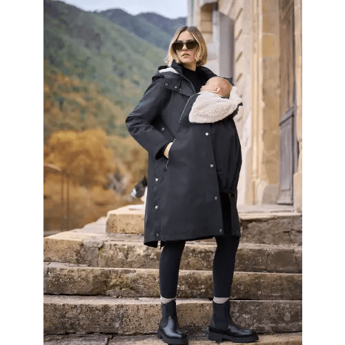 Seraphine Black 3 in 1 Maternity & Babywearing Parka with Borg Lining from Next USA