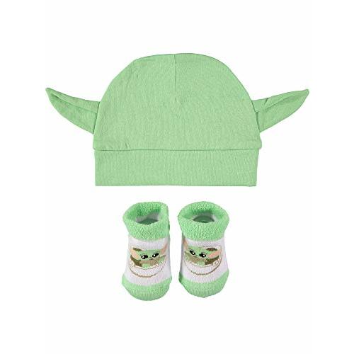 STAR WARS Baby Boys The Mandalorian Cap and Bootie Set - Baby Yoda Baby Gift Set with Hat and Socks