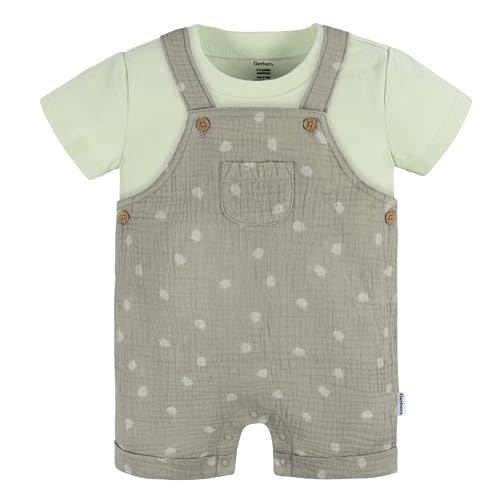 Gerber Baby Gauze Overall Romper and T-Shirt Set