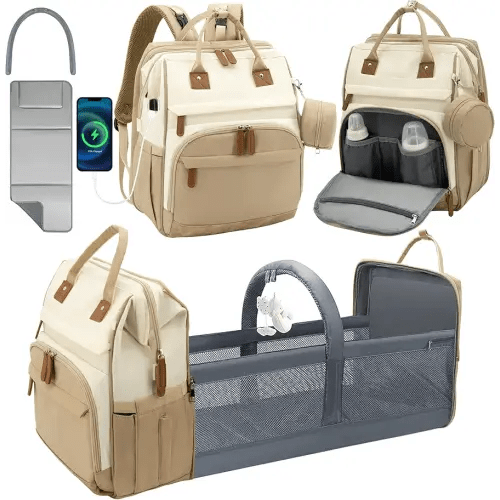 DERJUNSTAR Large Diaper Bag Backpack, Baby Dipaer bag with Insulated Bottle Holders, USB Charging Port, Travel Diaper Backpack for Mom & Dad