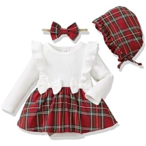 Renotemy Newborn Baby Girl Clothes Infant Girl Outfits Knit Romper Dress with Hat Baby Clothes for Girls 0-18 Months