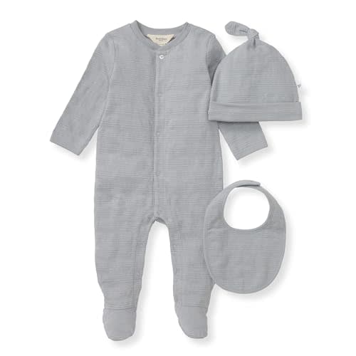 Burt's Bees Baby Unisex Baby Jumpsuit Set, 100% Organic Cotton 3-Piece Gift Outfit Coverall with Matching Hat and Bib
