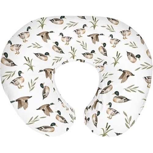 Mallard Duck Hunting Baby Nursing Pillow Covers for Boy Girl Wild Ducks Leaves Nursing Pillowcase for Breastfeeding Pillows Retro Hunting Animals Soft Stretchy Slipcovers for Newborn Infant