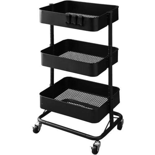 Iris Ohyama Kitchen Wagon, Wagon with Hook, Adjustable Shelf Height, Slim Depth, Load Capacity 44.1 lbs (20 kg) Each with Casters, Depth 12.2 inches (31 cm), Space Saving Storage Rack KWG-HA